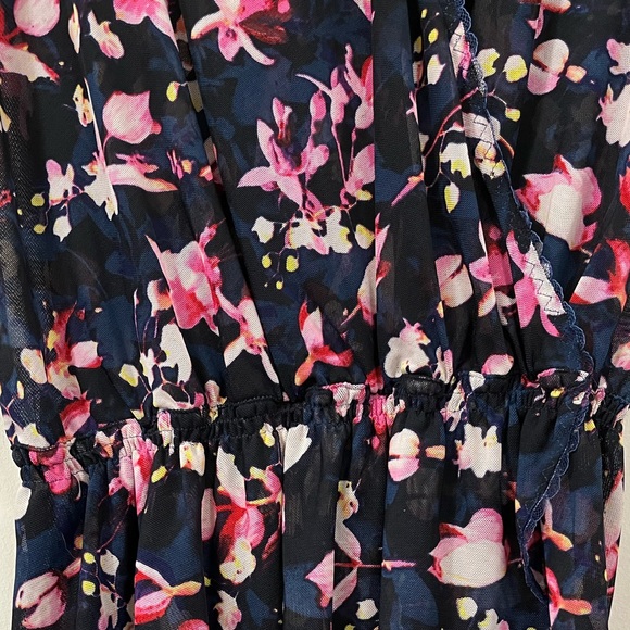 Betsey Johnson Sheer Blue Pink Floral V-Neck Romper Lingerie - Picture 7 of 13